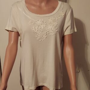 Women's Ivory Floral Embroidered Top